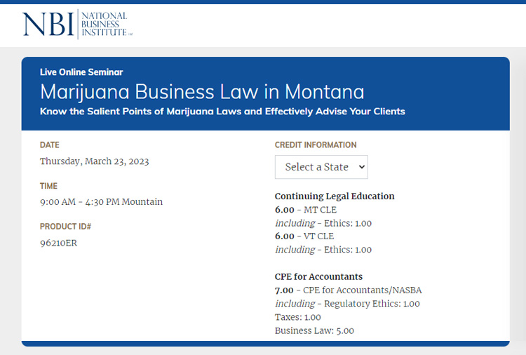 Screenshot for Andersen, CPA's presentation with National Business Institute (NBI) on Marijuana Business Law in Montana