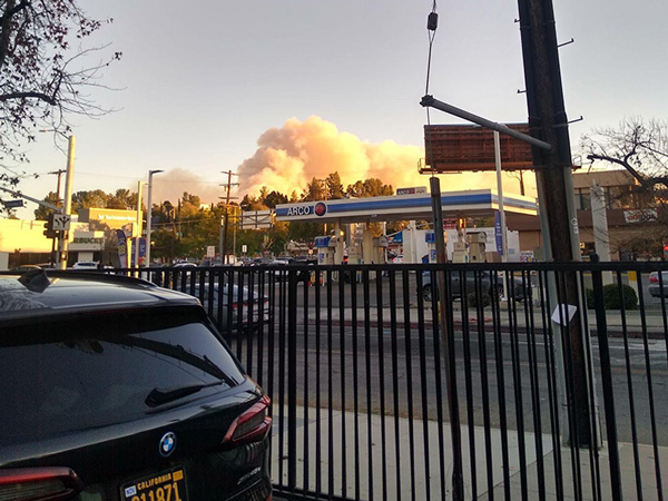 View of the fire plume looking to the SE from the Atrium