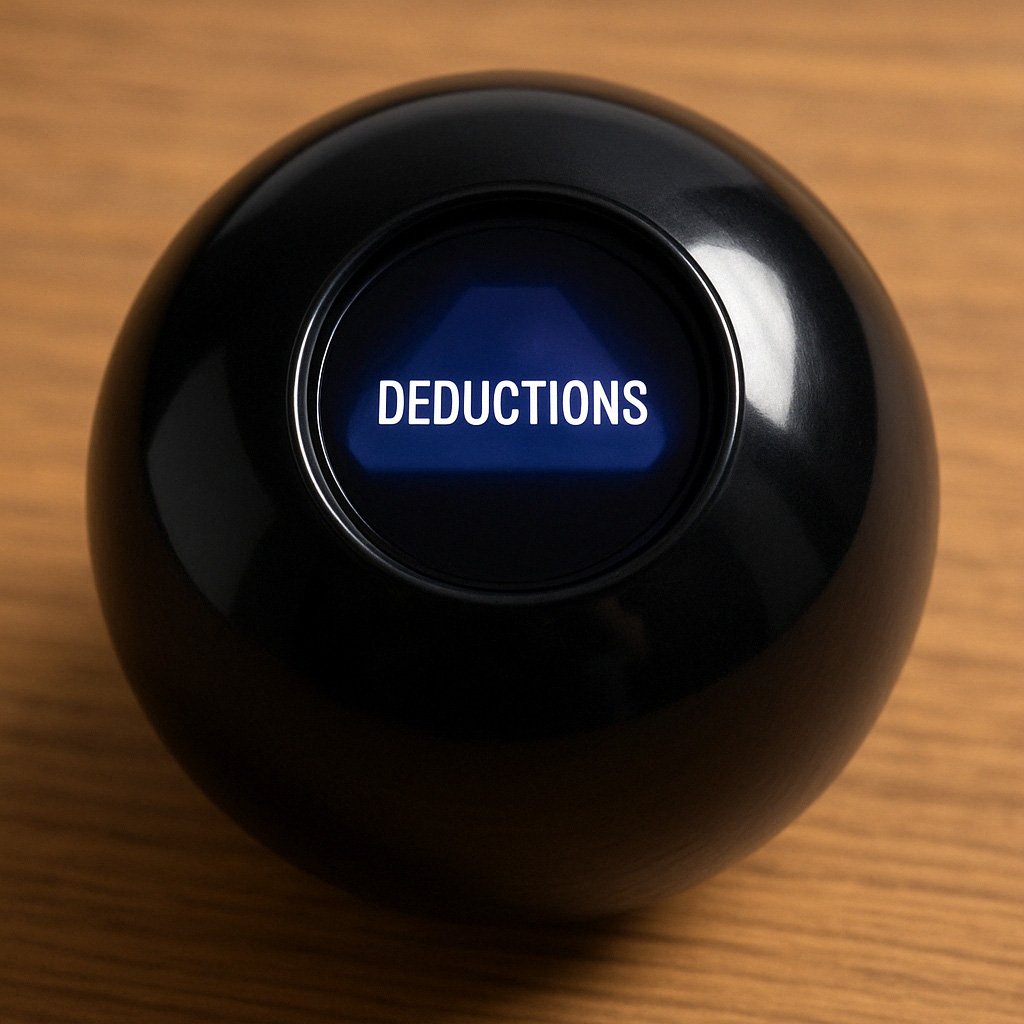 Magic-8-ball_1024x1024 Magic 8 ball sitting on a table, with the word, Deductions sitting on the option.