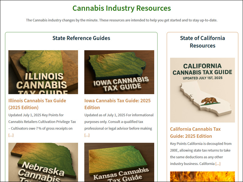 A montage of screenshots for the Cannabis Industry Resources, including the State Reference Guides
